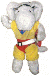 Sparky standing, with his gun on his hip